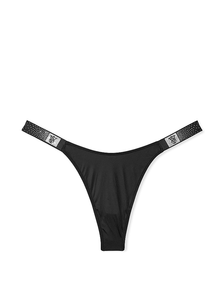 Tanga Liscio Con Fianchetti Tempestati Di Strass, Black, large