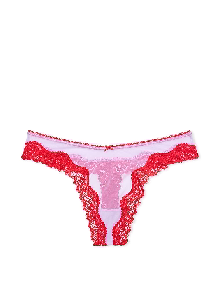 Tanga Sgambato In Mesh Tease Con Finiture In Pizzo, Silky Lilac, large