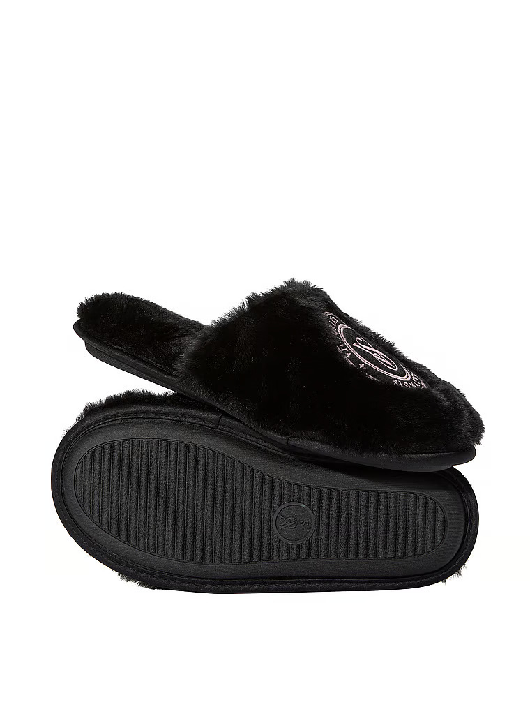 Closed-toe Faux Fur Slippers, Black, large