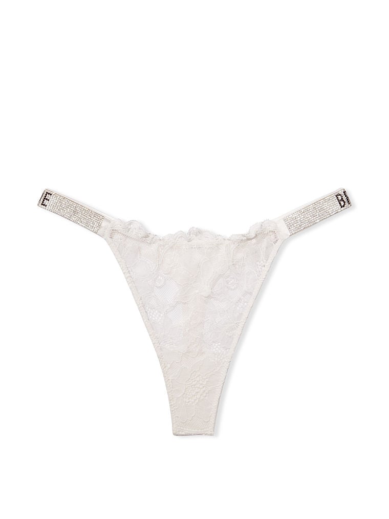 Tanga In Pizzo Con Fianchetti Di Strass, Coconut White, large