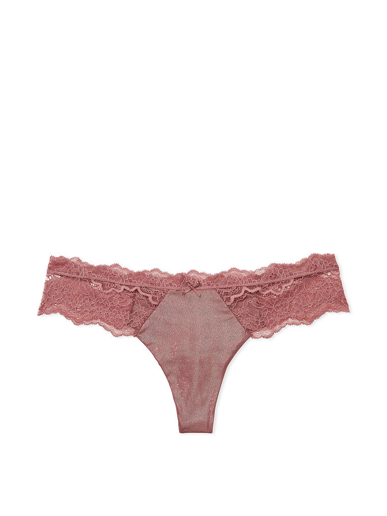 Tanga Glitterato Liscio Con Finiture In Pizzo, Vintage Rose Shimmer, large