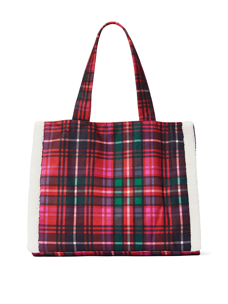 Borsa A Spalla A Quadri Con Finiture In Pile, Plaid, large