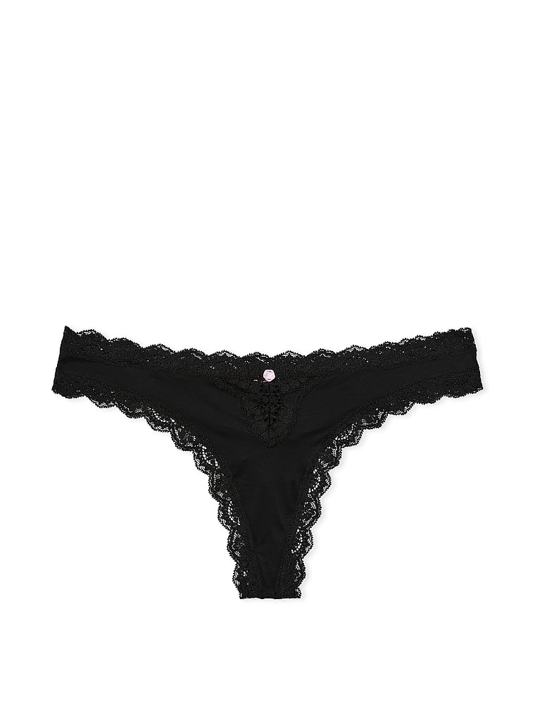 Tanga Con Finiture In Pizzo, Black, large