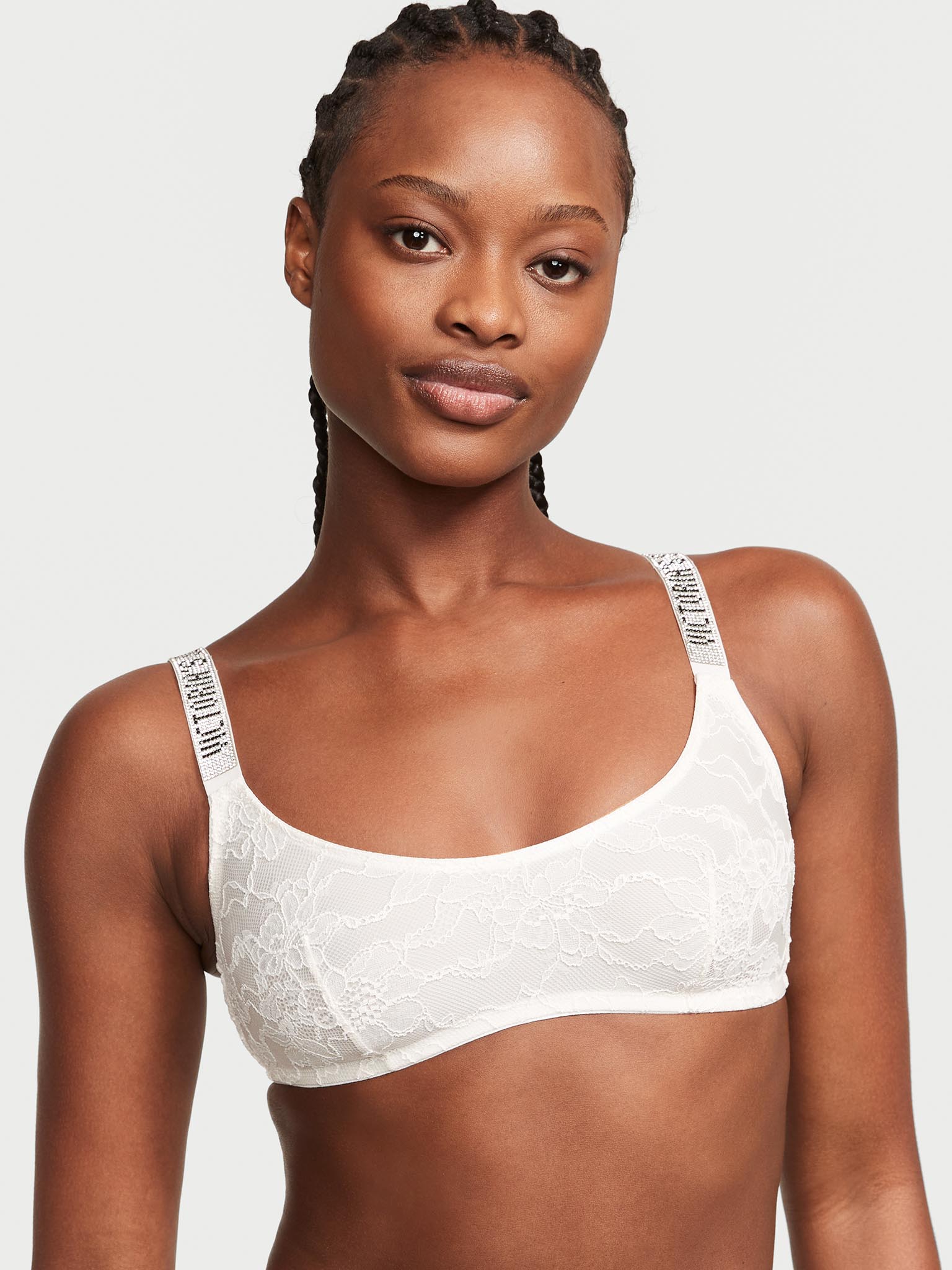 Bralette Con Scollatura Rotonda E Spalline Di Strass, Coconut White, large