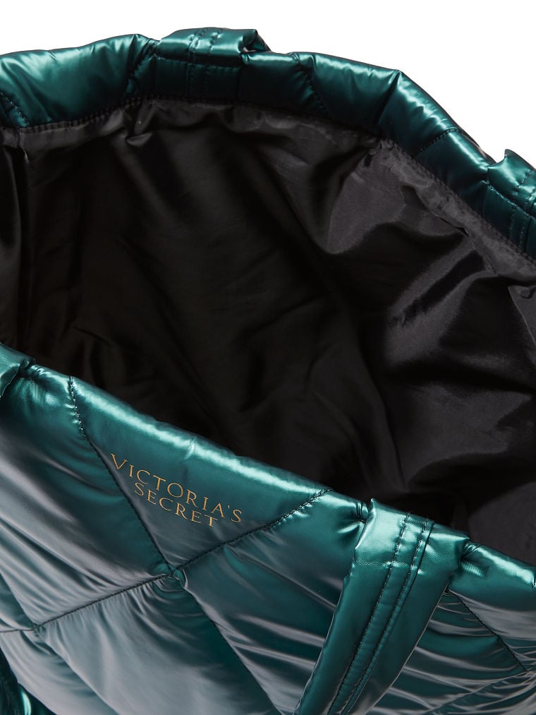 Borsa A Spalla Imbottita Con Impunture, Teal, large