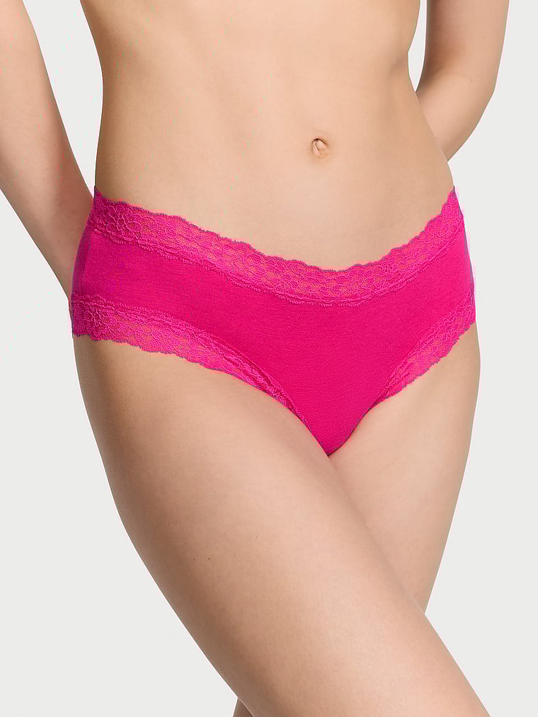 Slip Sgambato In Cotone Con Dettagli In Pizzo, Forever Pink, large