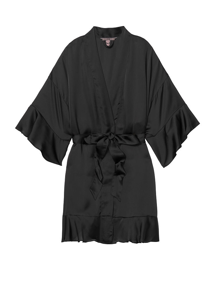 Kimono In Raso Con Balze, Black, large