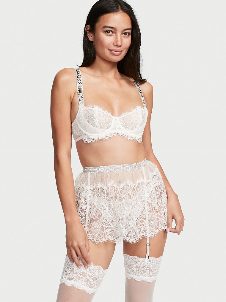 Gonna Reggicalze In Pizzo Con Strass, Description, large