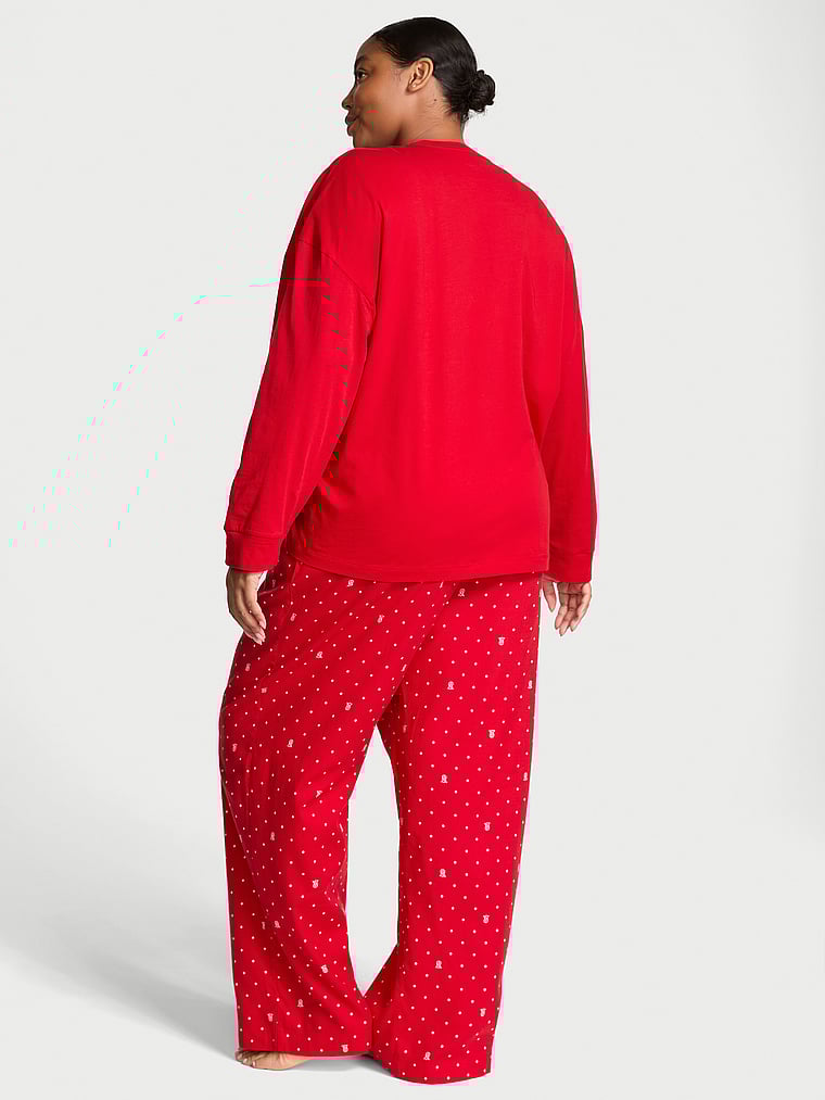 Pigiama Con Pantalone In Flanella E T-shirt A Maniche Lunghe, LIPSTICK LOGO DOTS, large
