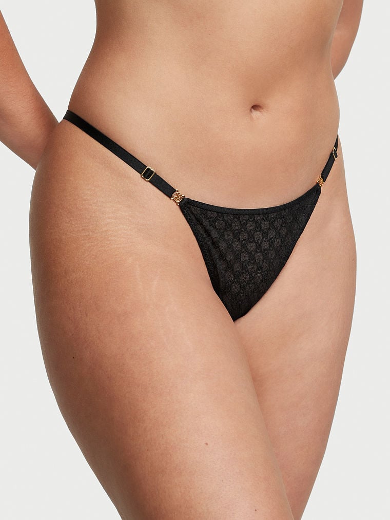 Tanga Regolabile In Pizzo Icon By Victoria’s Secret, Black, large