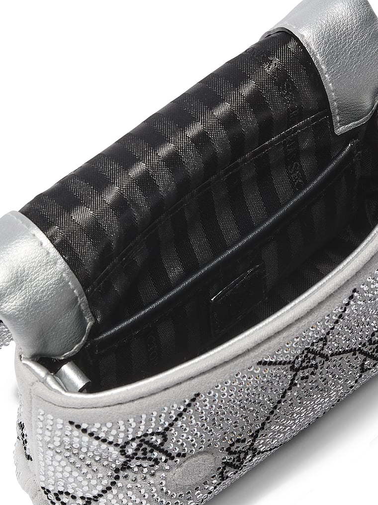 Micro Crossbody Bag, Silver Rhinestone, large