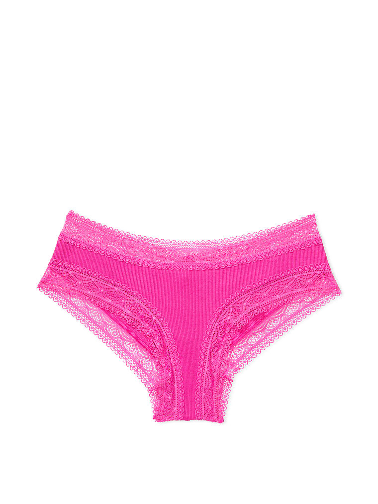 Slip Sgambato In Cotone A Costine Con Vita In Pizzo, Fuchsia Frenzy, large