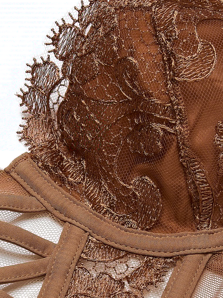 Top Stile Corsetto Low-cut Demi Con Ricami Floreali Boho-chic, Caramel, large