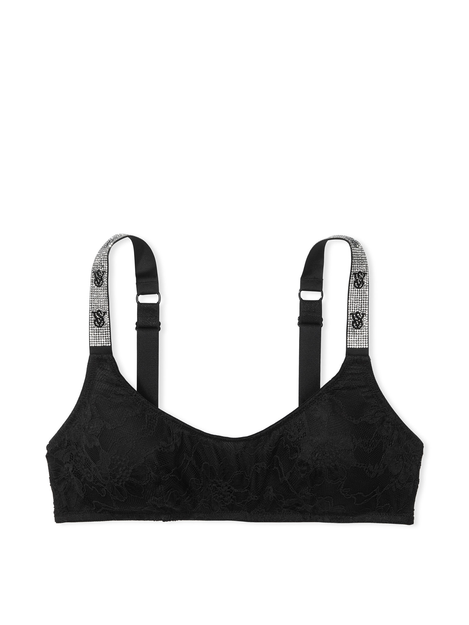 Bralette In Pizzo Con Scollatura Rotonda E Spalline Di Strass, BLACK093 54A2, large