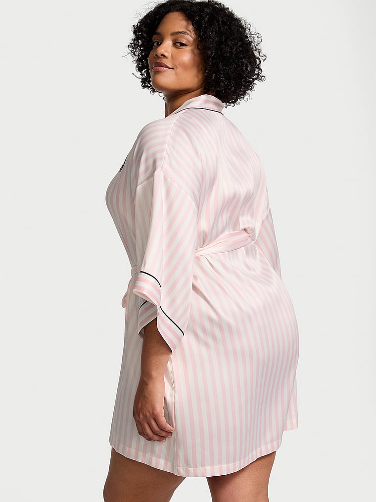 Vestaglia Corta In Raso Con Piping, Pink Iconic Stripe, large