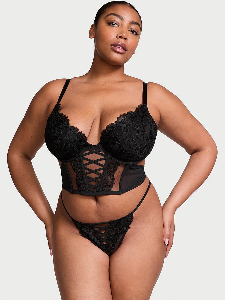 Tanga Con Ricami Floreali Boho-chic, Black, large
