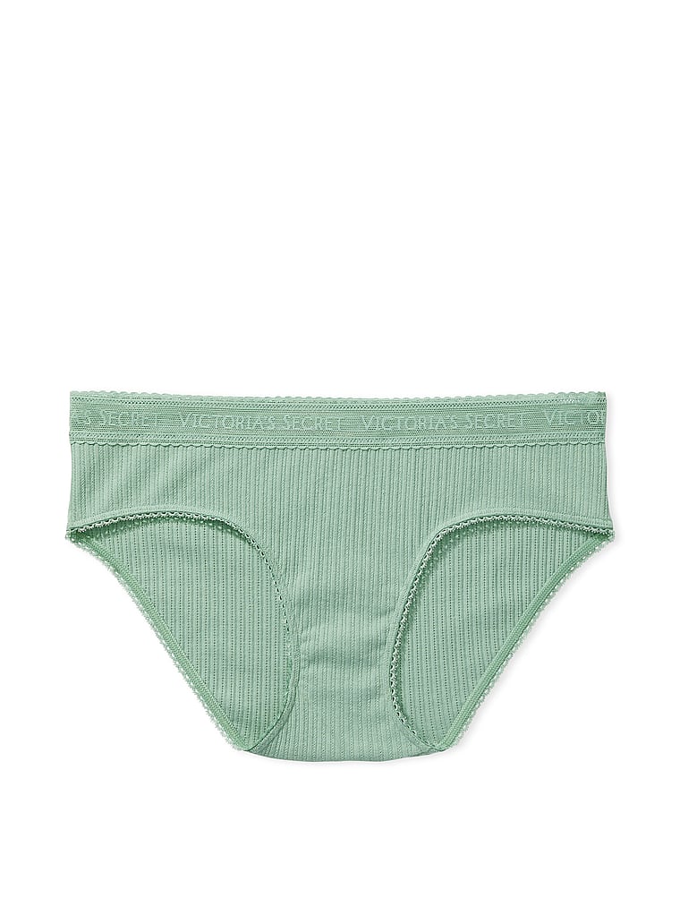 Slip Coprente In Cotone Con Vita In Pizzo E Logo, Green, large