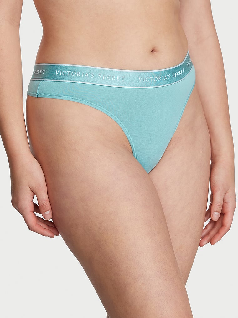 Tanga In Cotone Con Logo, Fountain Blue, large