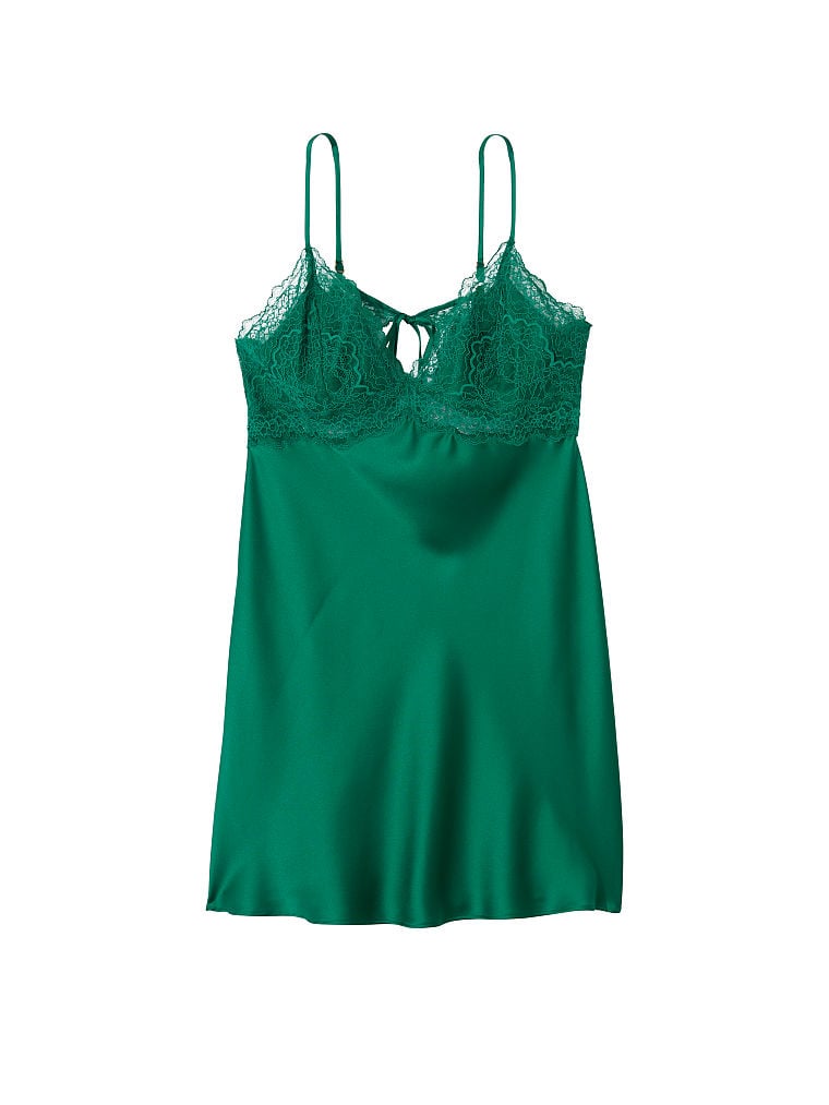 Sottoveste In Raso Stretch Con Cut-out Rifinito In Pizzo, Spruce Green, large