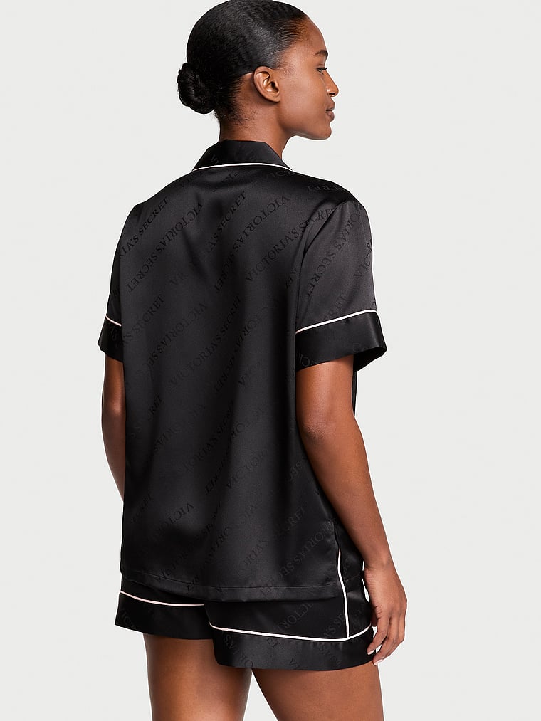 Pigiama Corto In Raso, BLACK, large