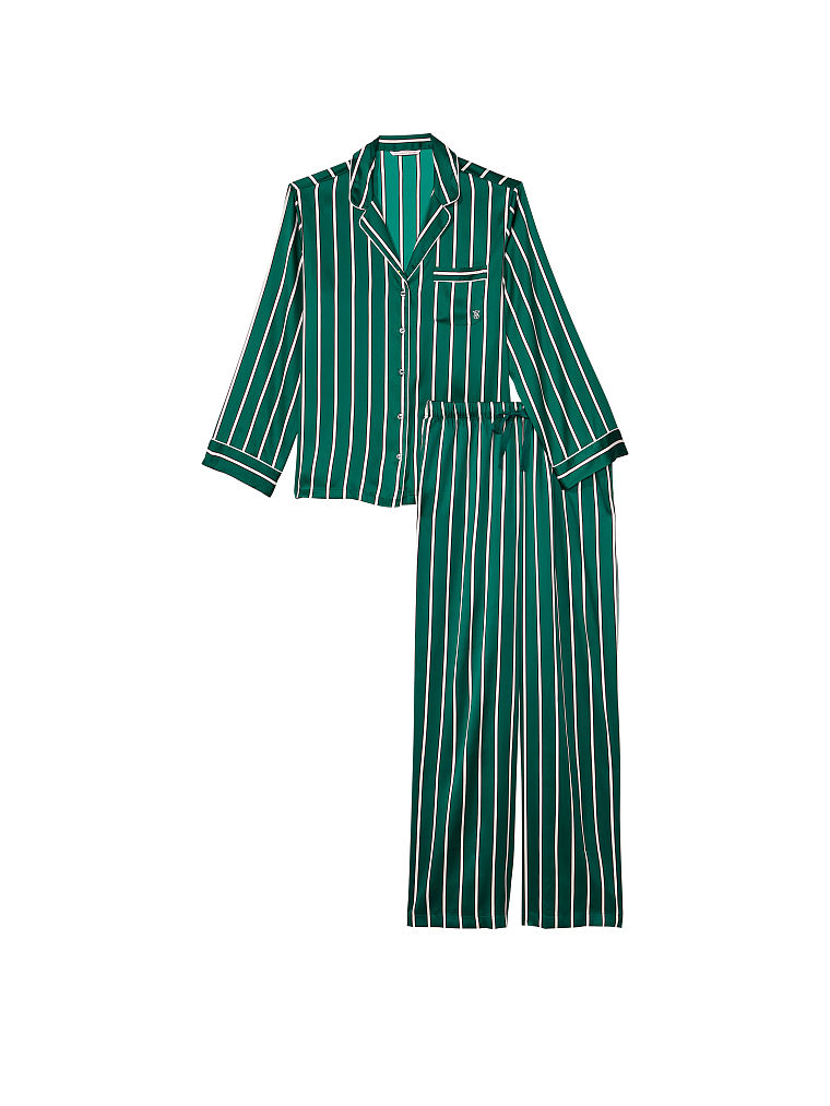 Pigiama Lungo In Raso, Deepest Green Stripe, large