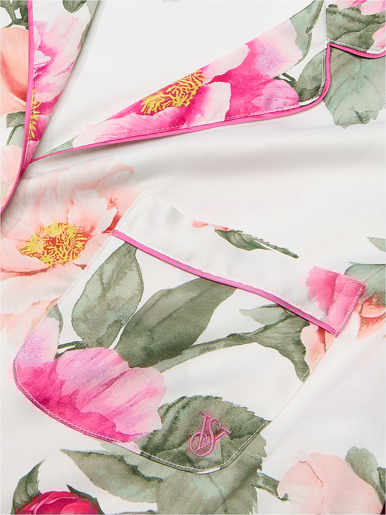 Pigiama Lungo In Raso Satinato, Coconut White/New Peony Floral Bouquetes, large