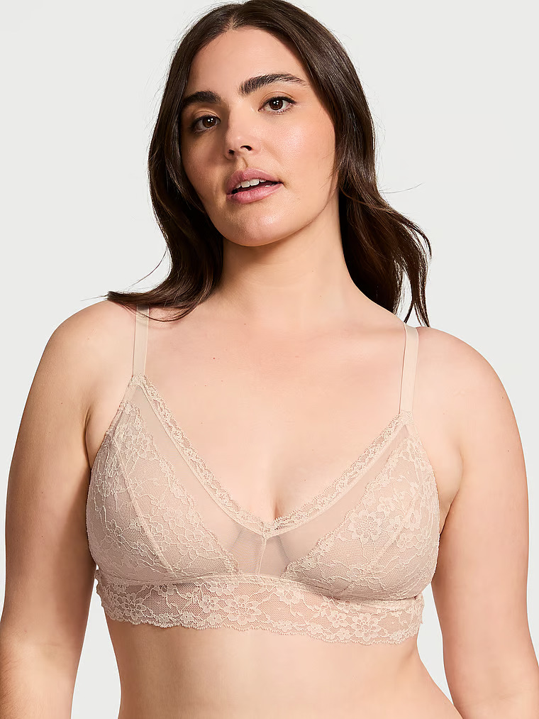 Bralette Curvy In Pizzo, Champagne, large