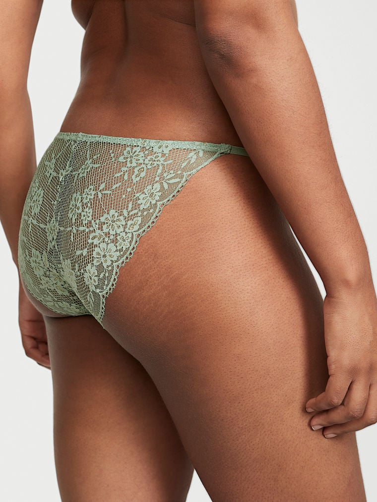 Lace Adjustable String Bikini Panty, Seasalt Green Shimmer, large