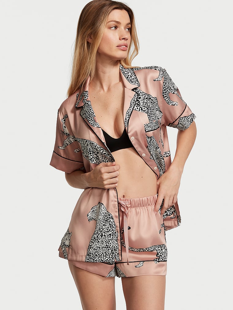 Pigiama Corto In Raso, Evening Blush Leopards, large