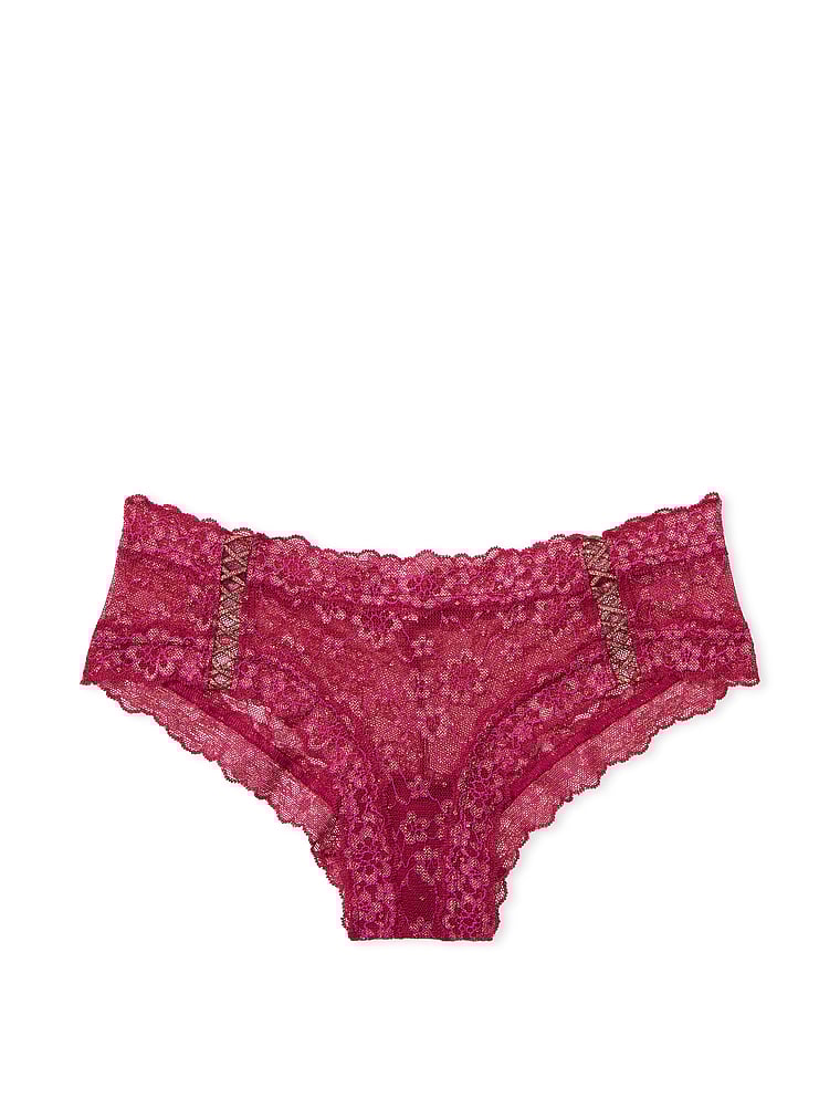 Slip Sgambato In Pizzo Glitterato Con Dettagli Stringati, Claret Red, large