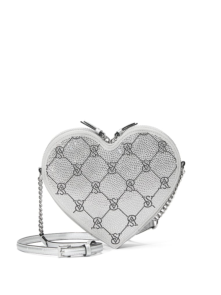 Borsa A Tracolla A Forma Di Cuore, Silver Rhinestone, large