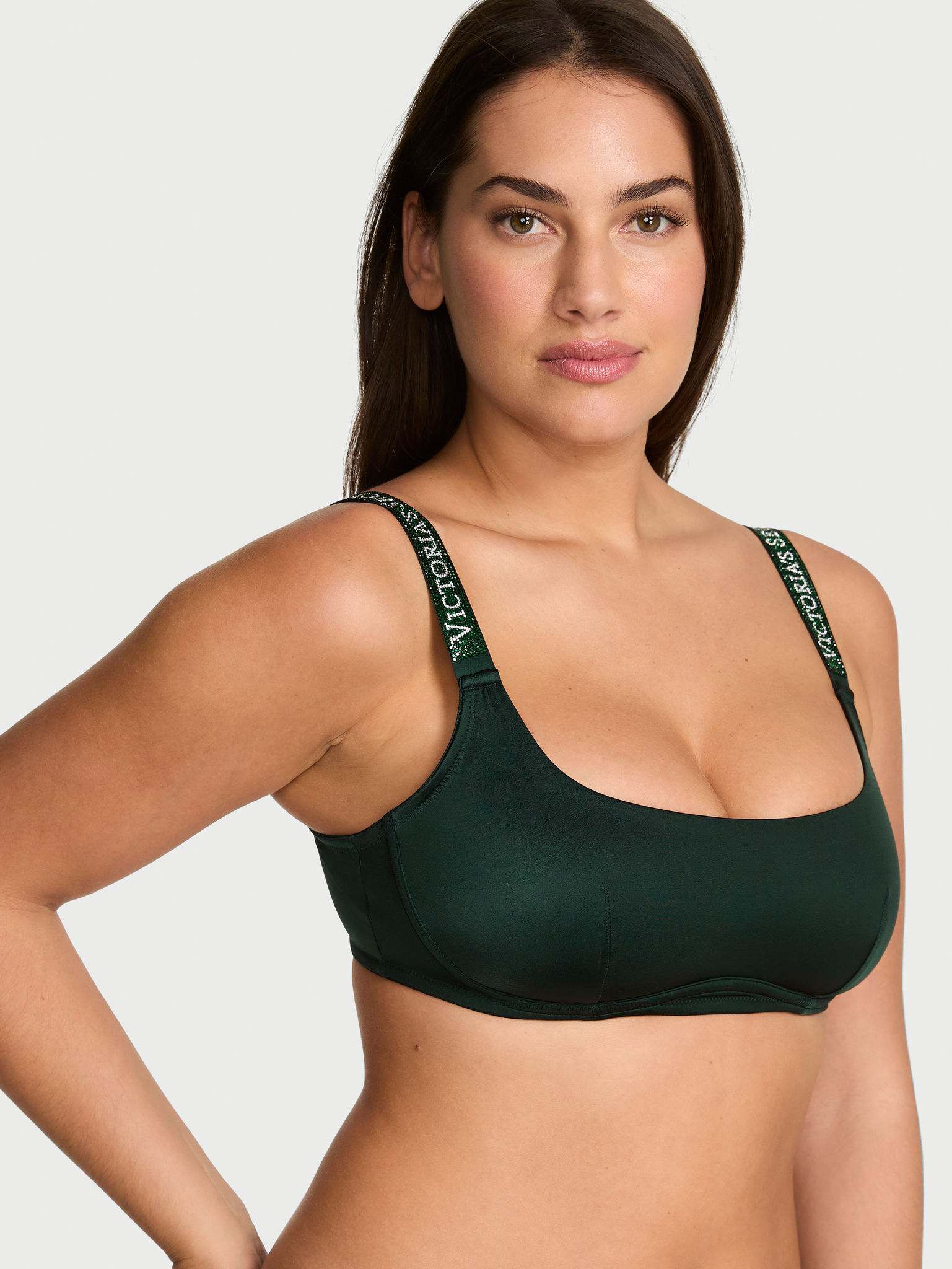 Shine Strap Scoop Bralette, Cilantro, large