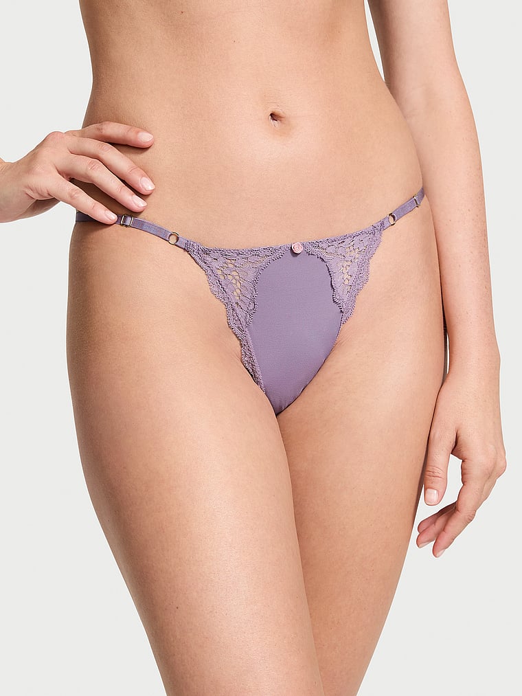 Tanga Regolabile Con Inserti In Pizzo, Frozen Plum, large