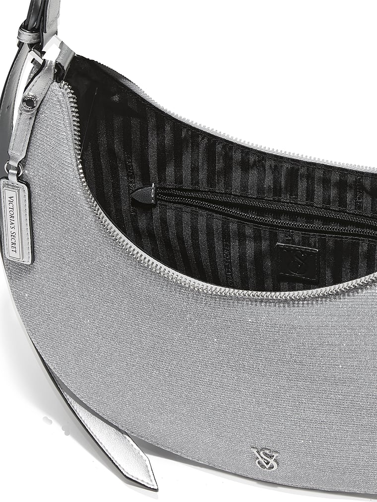 Borsa A Spalla A Forma Di Luna Crescente, Silver, large