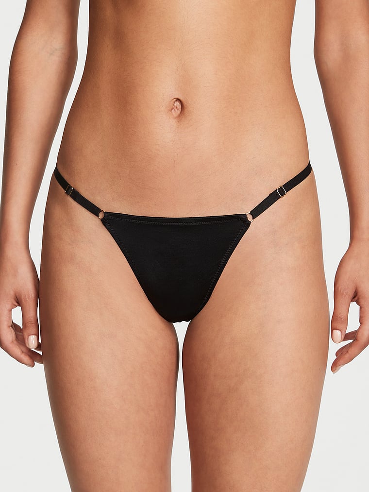 Tanga Regolabile Con Dettaglio Metallico A “v”, Black, large