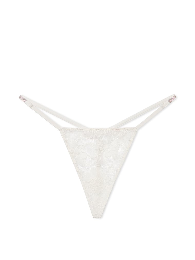 Tanga In Pizzo Con Fianchetti Di Strass, Coconut White, large