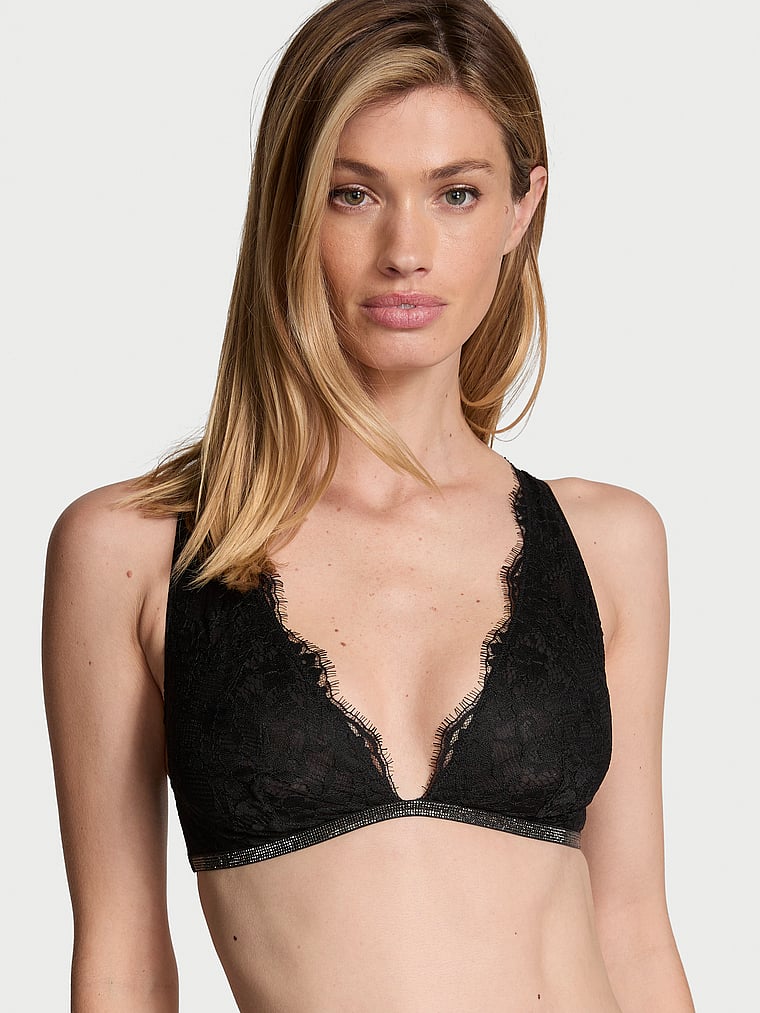 Reggiseno A Triangolo In Pizzo Con Strass, Black, large