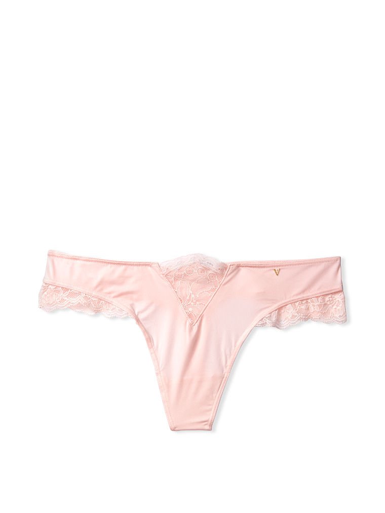 Micro Lace Inset Thong Panty, , large