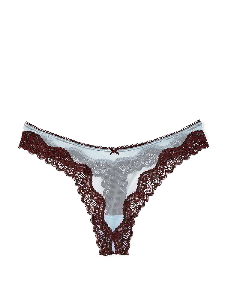 Tanga Sgambato In Mesh Tease Con Finiture In Pizzo, Light Blue, large