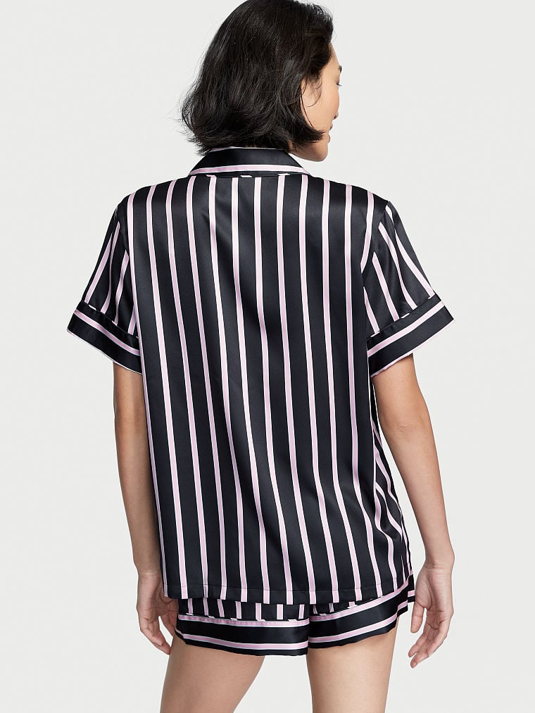 Pigiama Corto In Raso, Black Classic Stripe, large