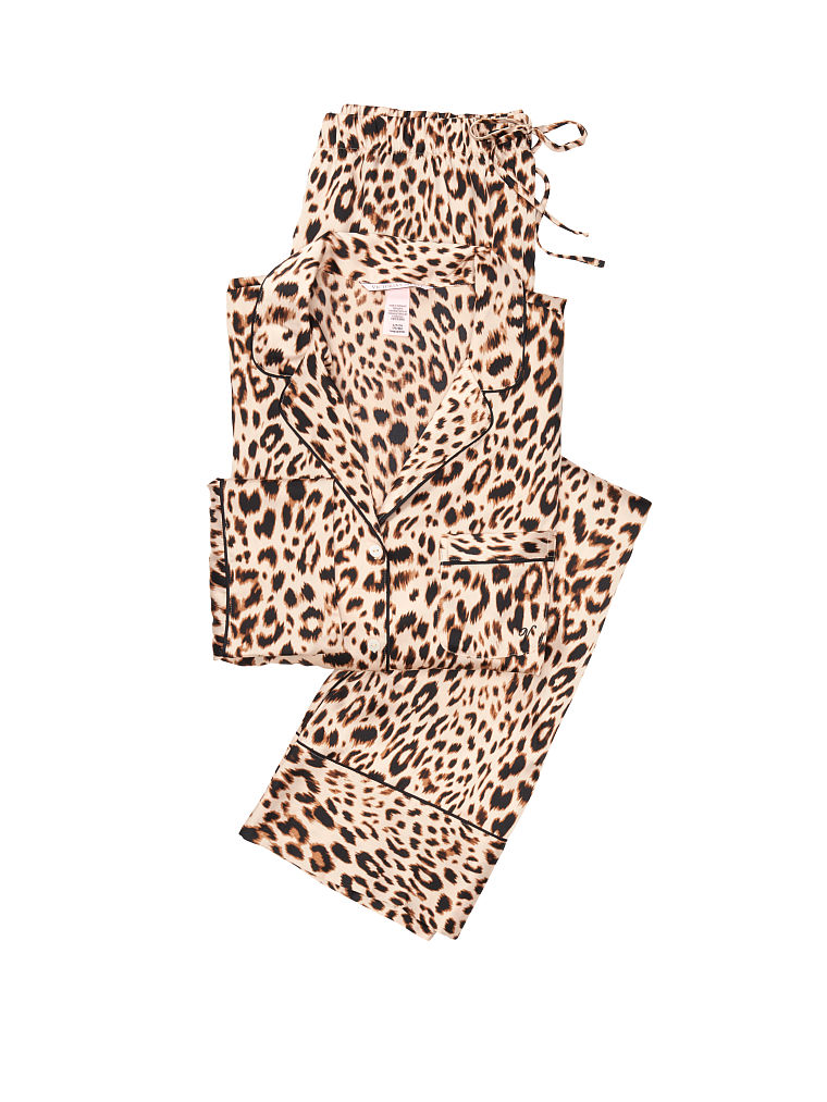 Pigiama Lungo Di Satin, Champagne  Leopard, large