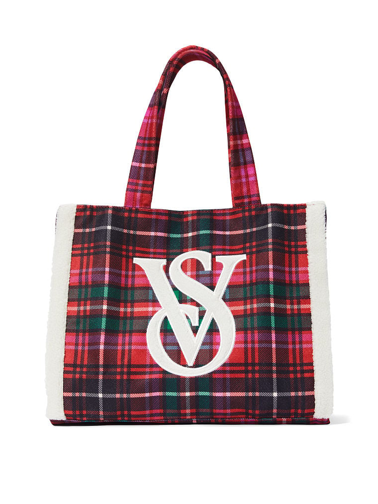 Borsa A Spalla A Quadri Con Finiture In Pile, Plaid, large