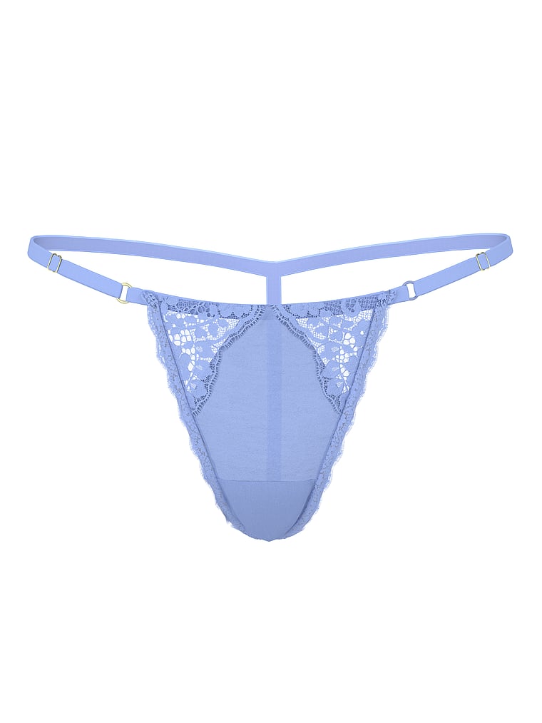 Tanga Regolabile Con Inserti In Pizzo, Cameo Blue, large