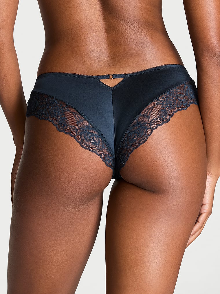Slip Sgambato Con Finiture In Pizzo Ornato Da Rose, Dark Twilight, large
