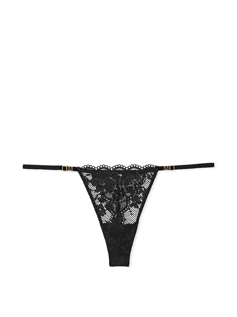 Tanga In Pizzo Con Fianchetti Regolabili, Black, large