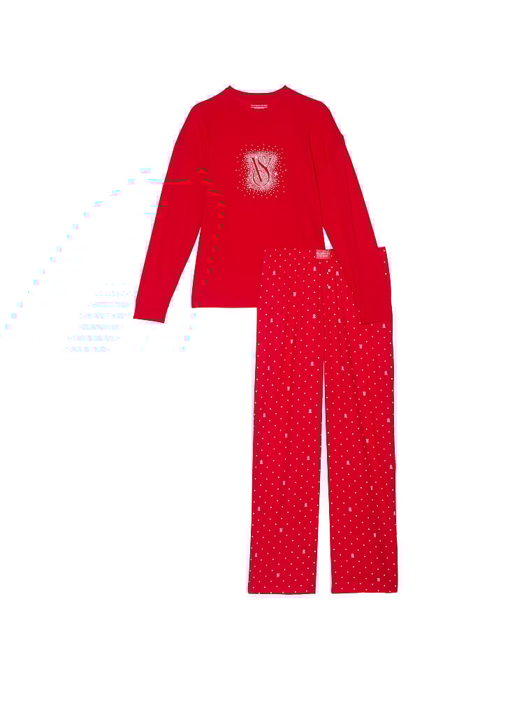 Pigiama Con Pantalone In Flanella E T-shirt A Maniche Lunghe, LIPSTICK LOGO DOTS, large