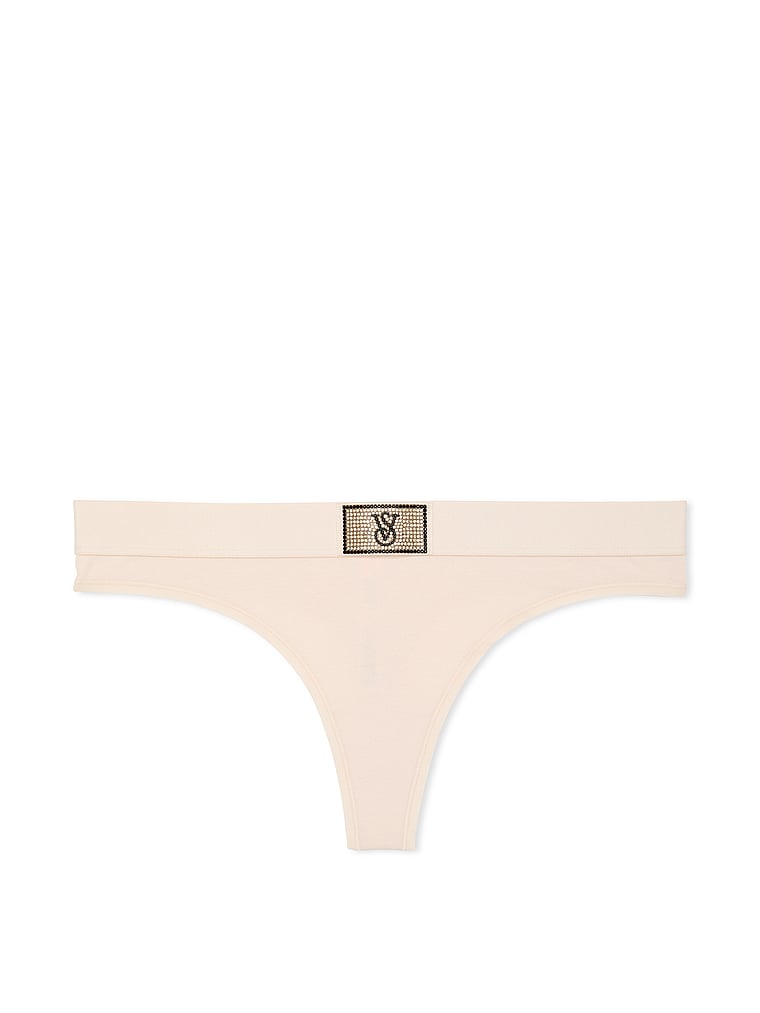 Tanga In Cotone Con Dettaglio Di Strass E Logo, Marzipan, large