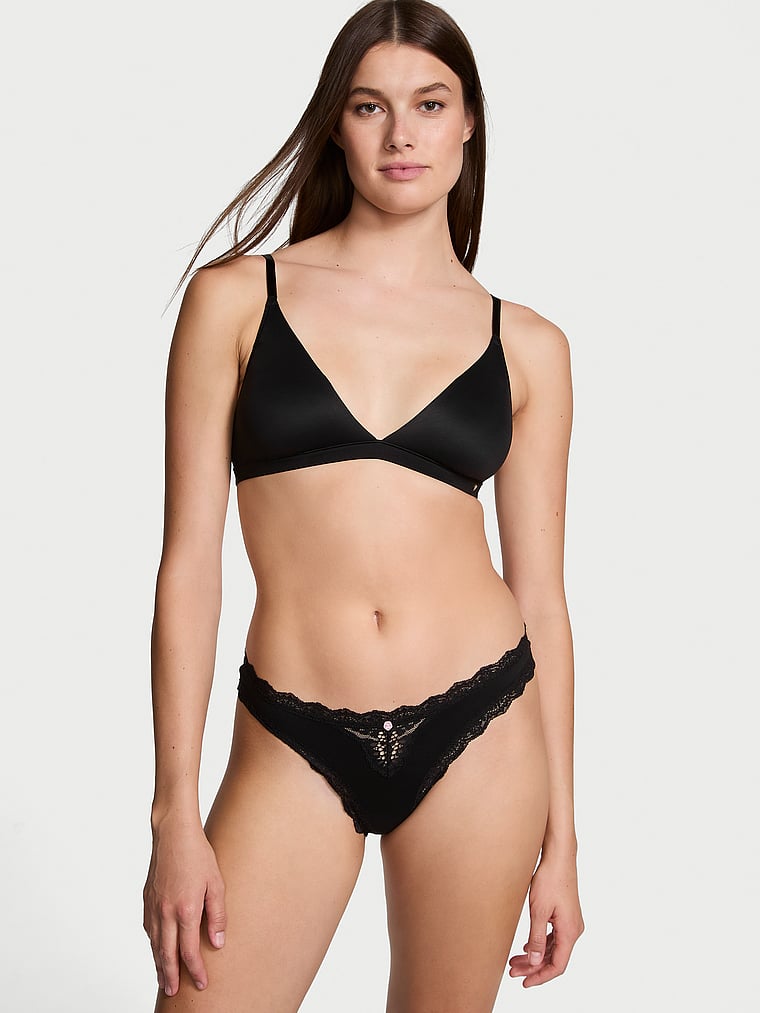Tanga Con Finiture In Pizzo, Black, large