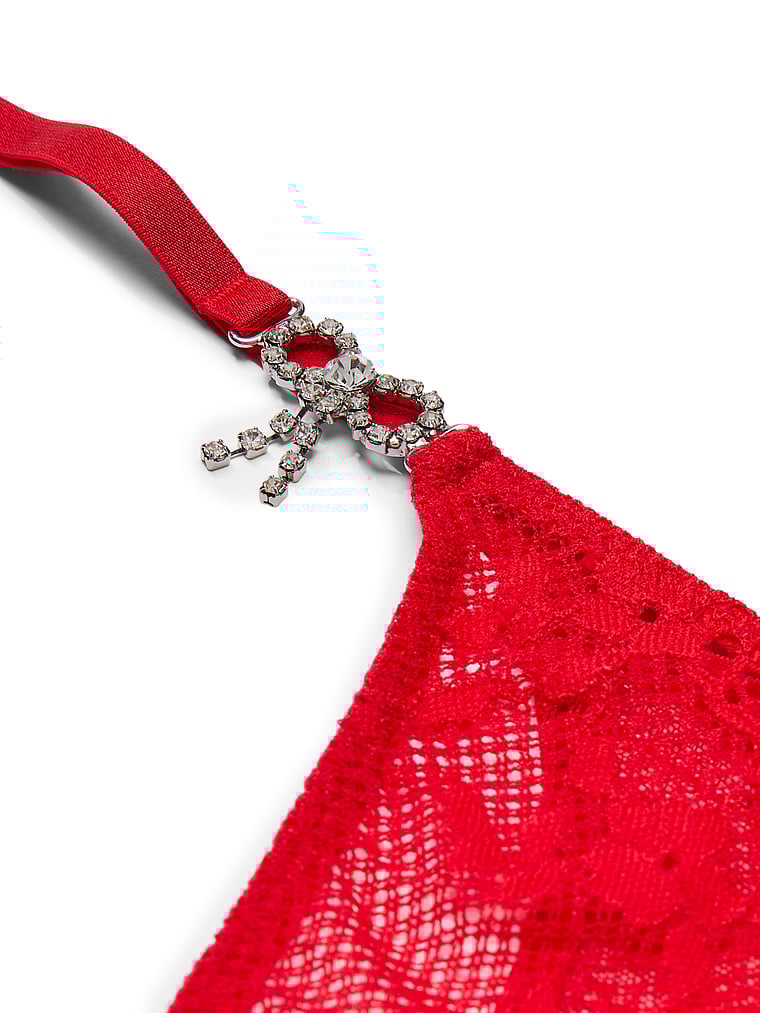 Tanga In Pizzo Con Fiocchi Scintillanti, Bright Vermillion, large