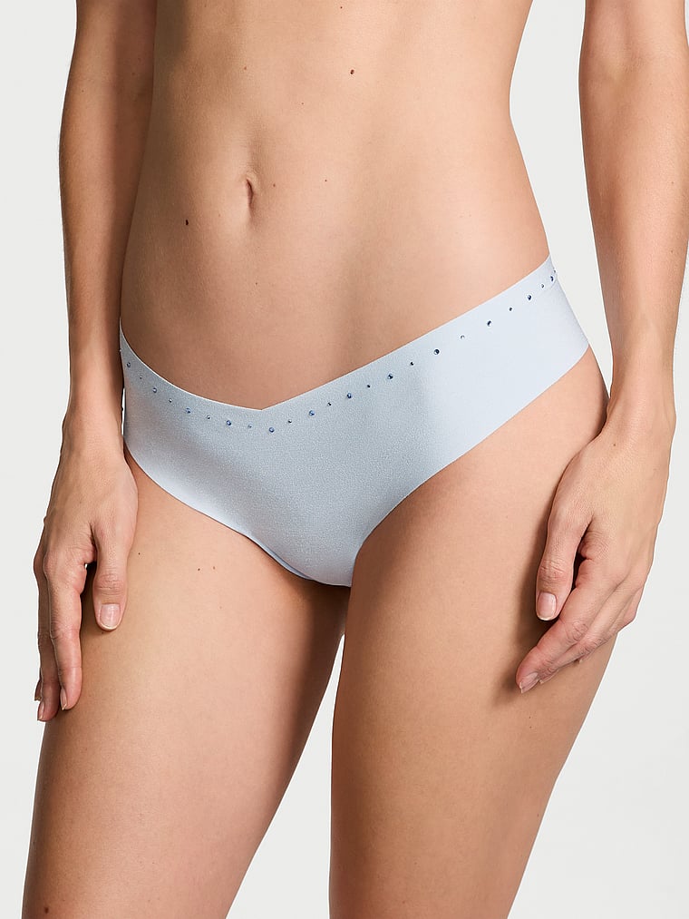 Tanga Invisibile Con Strass, Light Blue, large